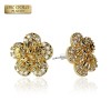 PAIR OF 18K GOLD PLATED INGOT CENTERED FLOWER SHAPE NUGGET EARRINGS